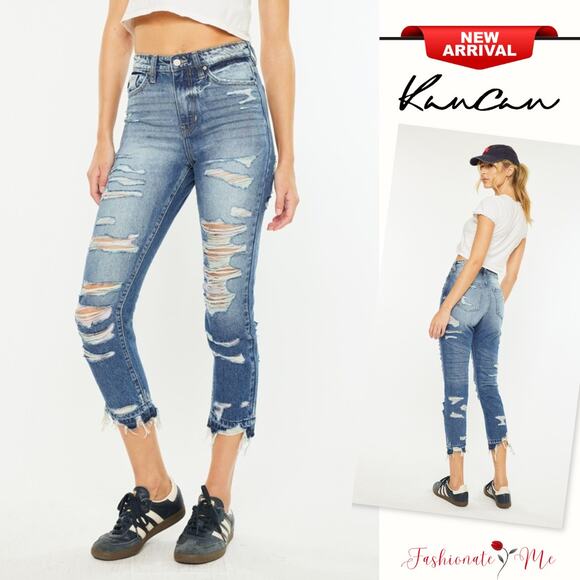 KanCan Cat's Whiskers Distressed High Rise Medium Wash Ankle Skinny Denim Jeans